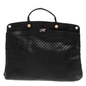 Pre Owned Furla Black Perforated Leather Piper Top Handle Bag