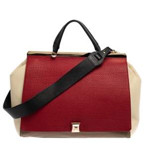Pre Owned Furla Tri Color Leather Cortina Top Handle Bag