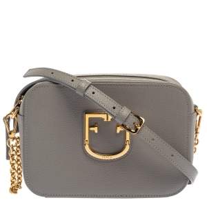 Pre Owned Furla Grey Textured Leather Mini Brava Crossbody Bag