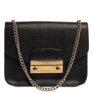 Pre Owned Furla Black Leather Mini Metropolis Crossbody Bag
