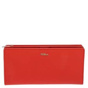 Pre Owned Furla Orange Leather Zipped Continental Wallet