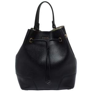 Pre Owned Furla Black Leather Stacy Drawstring Bucket Bag