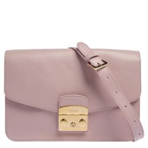 Pre Owned Furla Light Pink Leather Metropolis Crossbody Bag