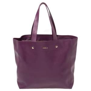 Pre Owned Furla Purple Leather Medium Musa Tote