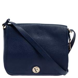 Pre Owned Furla Navy Blue Leather Melody Shoulder Bag