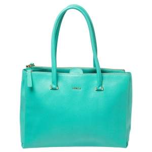 Pre Owned Furla Green Leather Large Lotus Tote