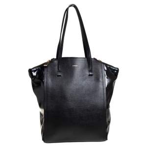 Pre Owned Furla Black Leather and Patent Leather Tote