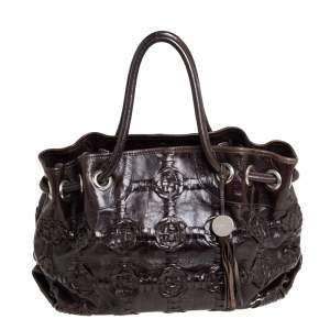 Furla Dark Brown Woven Leather Shoulder Bag