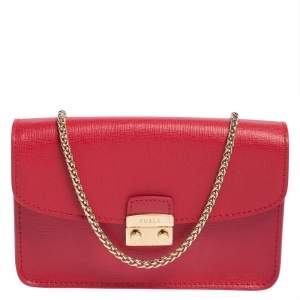 Pre Owned Furla Red Leather Mini Metropolis Crossbody Bag