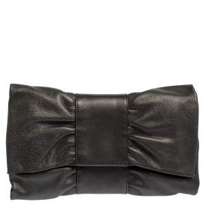 Pre Owned Furla Metallic Grey Leather Bow Clutch