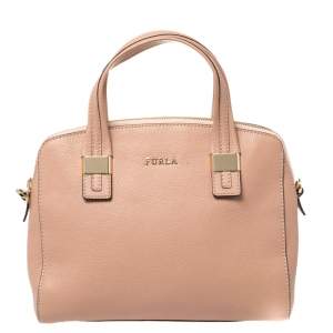 Pre Owned Furla Pink Pebbled Leather Amelie Satchel