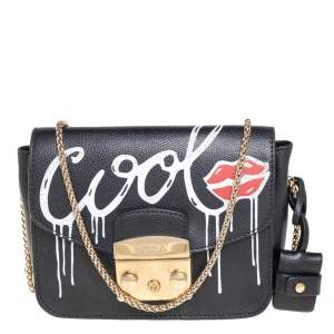 Pre Owned Furla Black Leather Mini Cool Metropolis Crossbody Bag