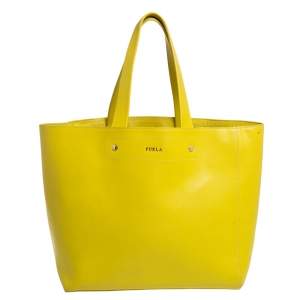 Pre Owned Furla Lime Yellow Leather Daisy Tote