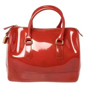 Pre Owned Furla Maroon Rubber Medium Candy Satchel