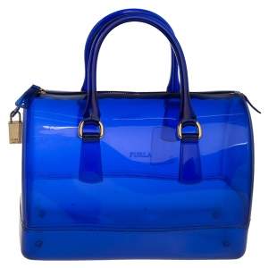 Pre Owned Furla Blue Rubber Medium Candy Satchel