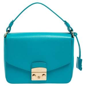 Pre Owned Furla Blue Leather Metropolis Top Handle Bag
