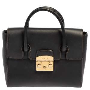 Pre Owned Furla Black Leather Small Metropolis Satchel