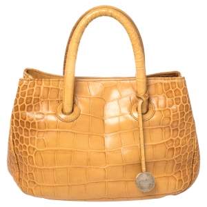 Pre Owned Furla Mustard Yellow Croc Embossed Leather Practica Tote