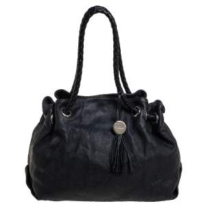 Pre Owned Furla Black Leather Braided Handle Tote 
