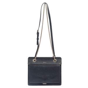 Pre Owned Furla Black Textured Leather Small Crossbody Bag