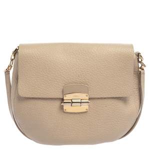 Pre Owned Furla Taupe Grained Leather Club Crossbody Bag