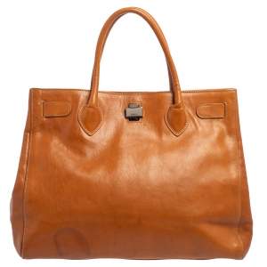 Pre Owned Furla Tan Leather Turn Lock Tote