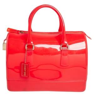 Pre Owned Furla Red Rubber Medium Candy Satchel