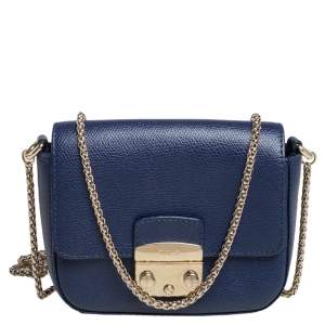 Pre Owned Furla Blue Leather Micro Metropolis Shoulder Bag