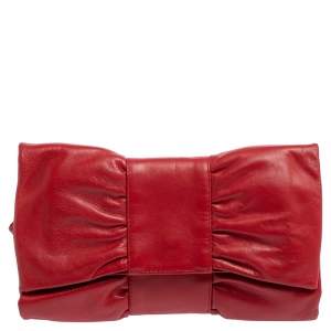 Pre Owned Furla Red Leather Bow Clutch