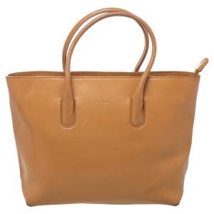 Pre Owned Furla Tan Leather Top Zip Tote