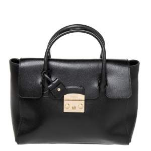 Pre Owned Furla Black Leather Metropolis Tote