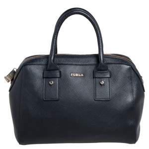 Pre Owned Furla Black Leather Zip Satchel
