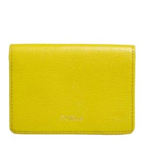 Pre Owned Furla Lime Green Leather Bifold Card Holder