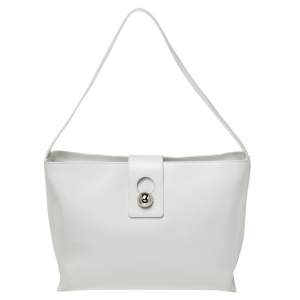 Pre Owned Furla White Shine Leather Flap Bucket Bag