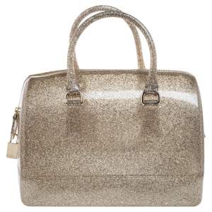 Pre Owned Furla Gold Glitter Rubber Candy Satchel