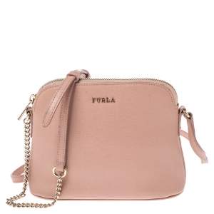 Pre Owned Furla Pink Leather Milky Crossbody Bag