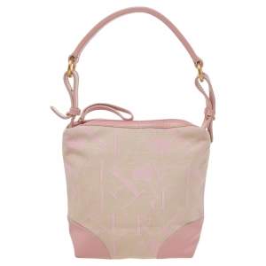 Furla Beige/Pink Logo Canvas And Leather Hobo