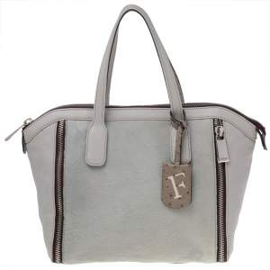 Pre Owned Furla Grey Calf Hair And Leather Satchel