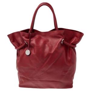Pre Owned Furla Red Leather Drawstring Tote