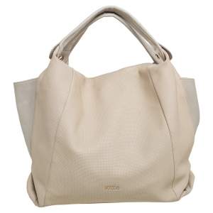 Furla Beige/Light Grey Perforated Leather Hobo