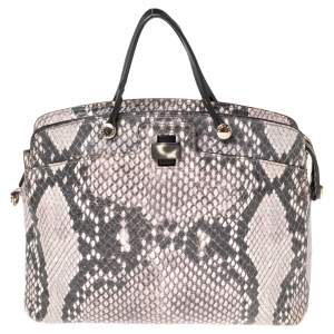 Pre Owned Furla Black/White Python Embossed Leather Piper Satchel
