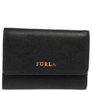 Furla Black Leather Tri Fold Wallet