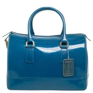 Pre Owned Furla Blue Rubber Medium Candy Satchel