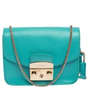 Pre Owned Furla Turquoise Leather Metropolis Crossbody Bag