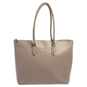 Pre Owned Furla Grey Leather Top Zip Tote