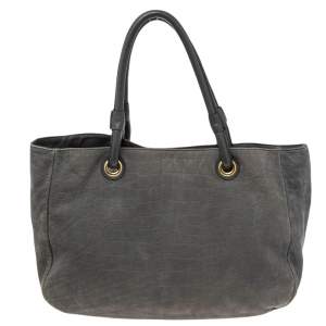 Pre Owned Furla Grey Croc Embossed Leather Open Tote 