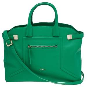 Pre Owned Furla Green Leather Alice Top Zip Satchel