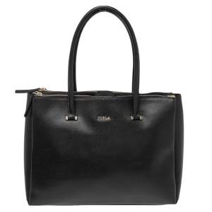 Pre Owned Furla Black Leather Large Lotus Carry All Tote