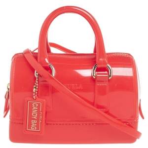 Pre Owned Furla Candy Red Glossy Rubber Mini Candy Satchel