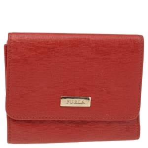 Pre Owned Furla Orange Leather French Wallet